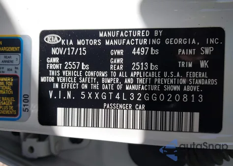 2016 Kia Optima Lx z USA, uszkodzony, nr VIN 5XXGT4L32GG020813